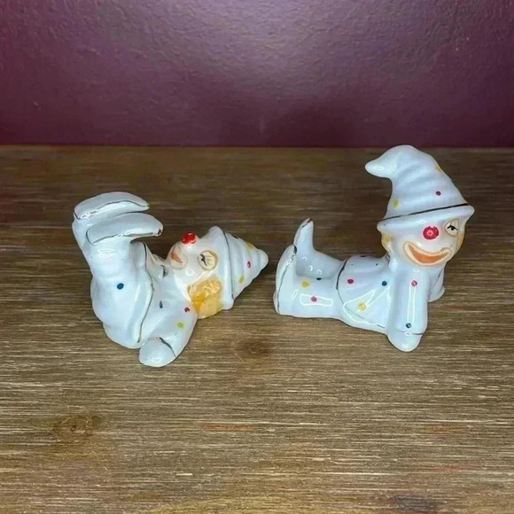 Fun Kitschy Vintage Tumbling Silly Clown Figurines Set of 2 - Picture 1 of 8